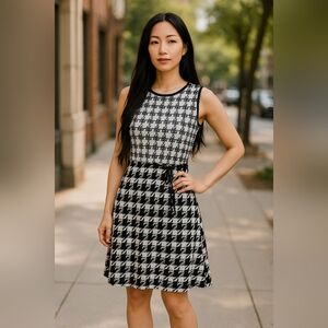 STUDIO Elegant Black and White Houndstooth Dress